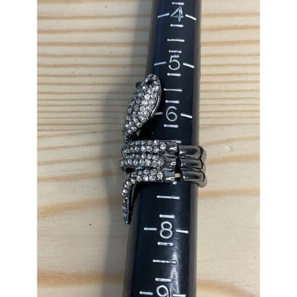 Snake Design Silver Tone Crystal Pave Adjustable Statement Ring - Picture 4 of 4